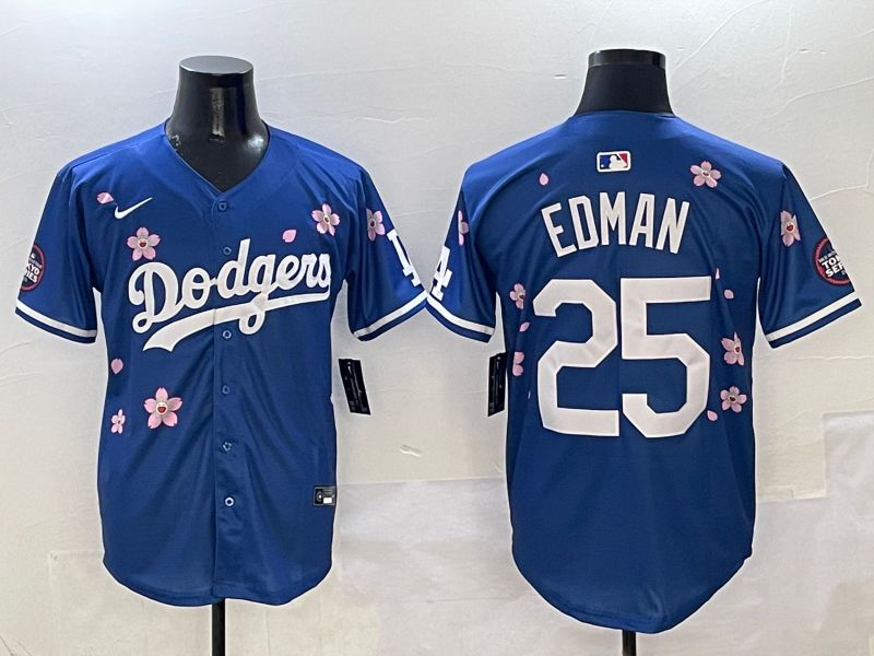 Men Los Angeles Dodgers #25 Edman Blue Sakura Edition 2025 Nike MLB Jersey style 1->los angeles dodgers->MLB Jersey